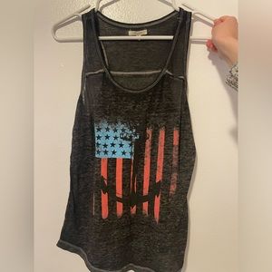 Maurices black tank top with American flag & anchor design